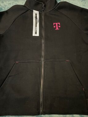 T-Mobile Black Zip-Up jacket  with Pink Logo , good condition, size M